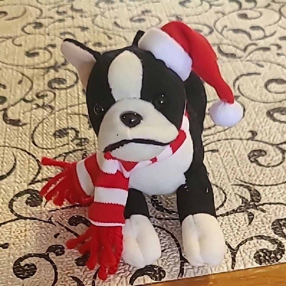 Festive Bloston Terrier Plush Ornament
